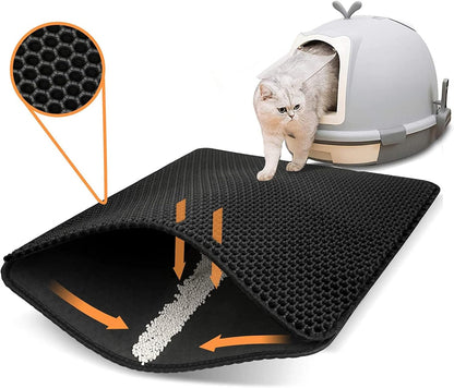 Pooch Cat Litter Mat, ikeoat Litter Trapping Mat for Cat Sand Litter Box Honeycomb Double Layer Design Waterproof Washable Pet Bed, BLACK, 45x60cm