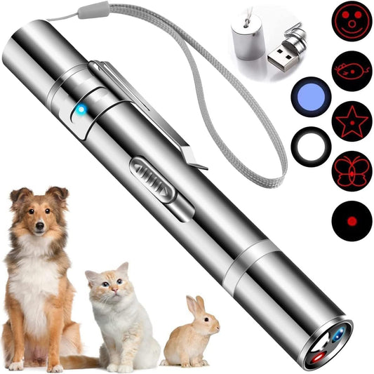 Pooch Cat Laser Toy, Cat Chaser Toys Interactive Chase Cat Dog Toys, 7 in 1 Multi-Pattern Long Range 3 Modes Lazer Projection Playpen for Kitten Outdoor Pet Chaser Tease Stick Training Exercise,USB Recharge