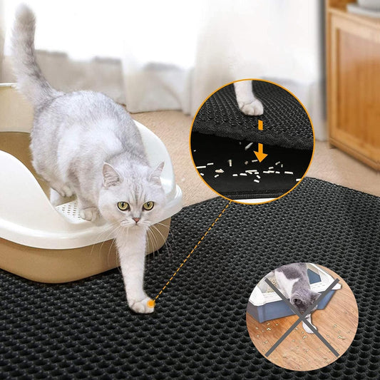 Pooch Cat Litter Mat, ikeoat Litter Trapping Mat for Cat Sand Litter Box Honeycomb Double Layer Design Waterproof Washable Pet Bed, BLACK, 45x60cm